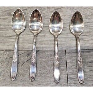 Set of 4 Vintage 1847 Rogers Bros IS Silverplate Spoons Floral Motif Flatware